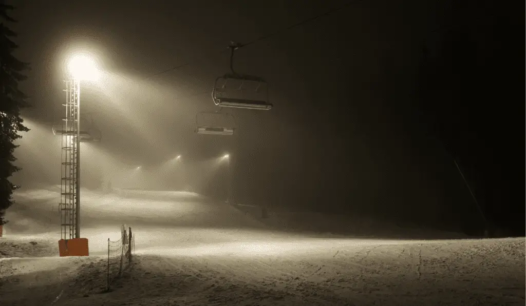 Ski slope at night with lights for night skiing 