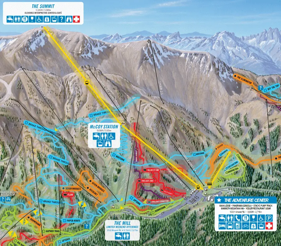 Summer map of the Panorama Gondola at the Mammoth Mountain Resort in California